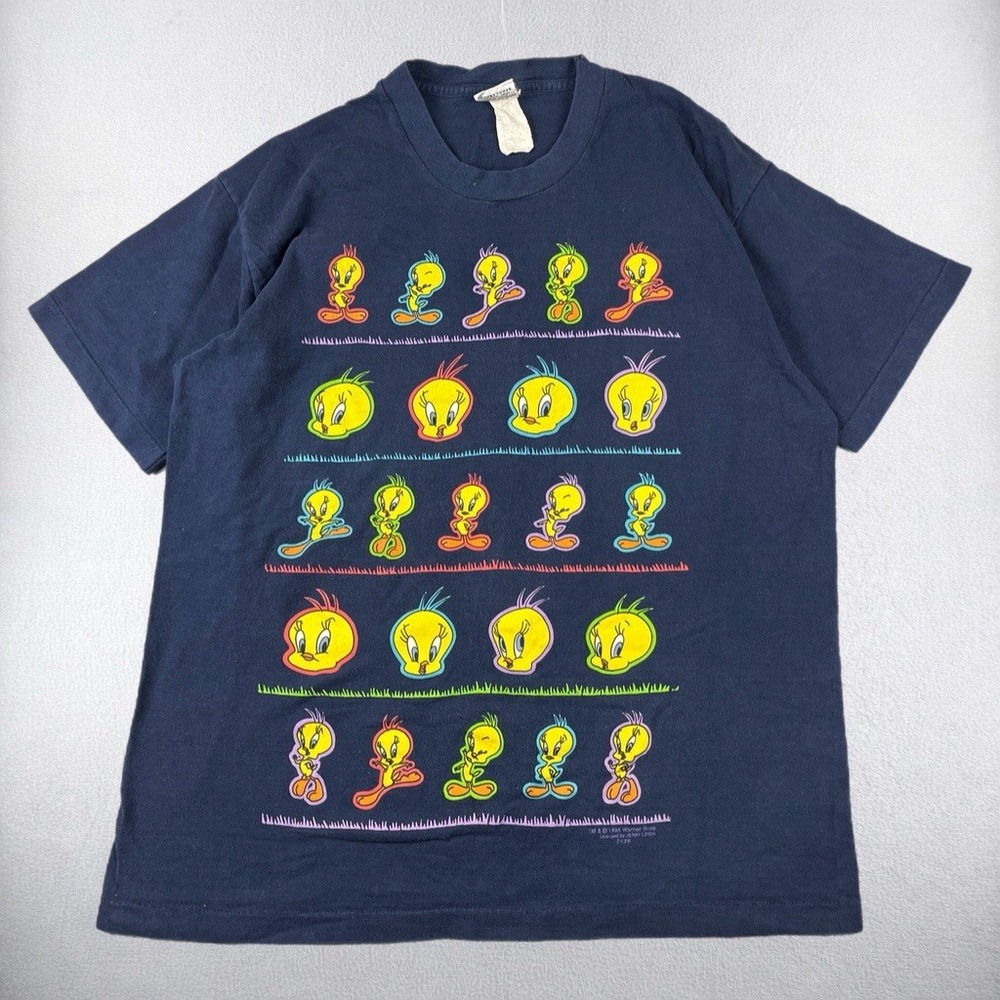 Vintage Tweety Bird T-Shirt Mens XL Looney Tunes Navy Blue 1995 Single Stitch
